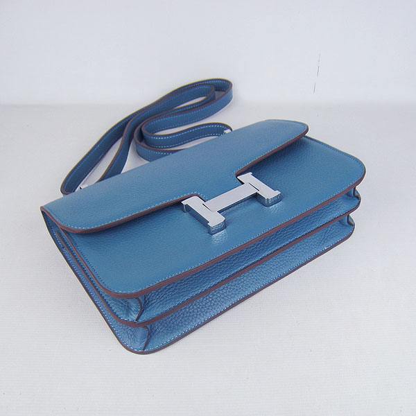 7A Hermes Constance Togo Leather Single Bag Blue Silver Hardware H020